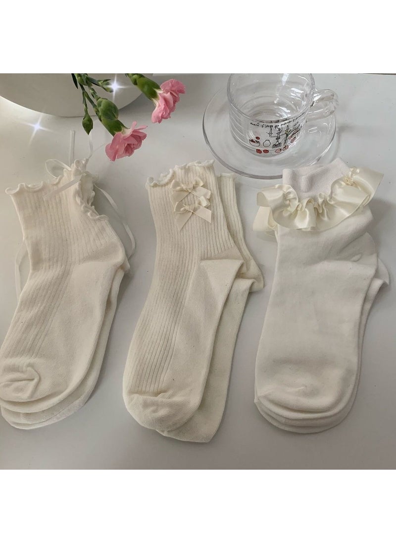 Generic - Japanese Lolita Lace Bow Knee-High Socks Auricularia Lace - Image 1