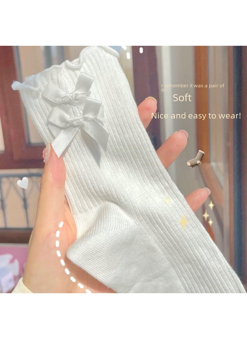 Generic - Japanese Lolita Lace Bow Knee-High Socks Auricularia Lace - Image 1