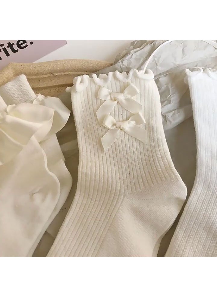 Generic - Japanese Lolita Lace Bow Knee-High Socks Auricularia Lace - Image 1