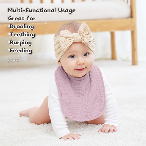 Susurration Muslin Baby Drool Bibs 10Pack Soft Square Adjustable Bandana Bibs for Unisex Baby Girls & Boys (Pink) - Image 3