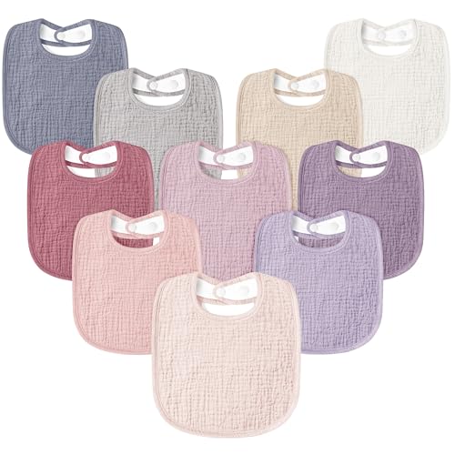 Susurration Muslin Baby Drool Bibs 10Pack Soft Square Adjustable Bandana Bibs for Unisex Baby Girls & Boys (Pink) - Image 1