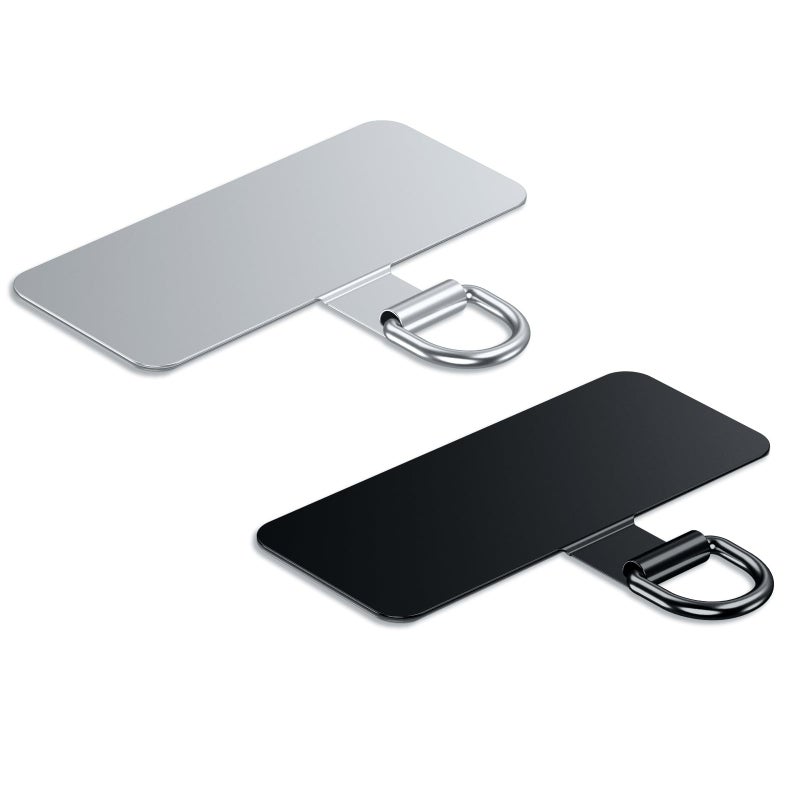 saxsion Phone Lanyard Tab, Heavy Duty Tether Tab for iPhone & Android, Metal Lanyard Patch & Strap Adapter, 44lbs Load Capacity, Universal Phone Case Insert for Strap & Charm (Fashion Silver+Black) - Image 1