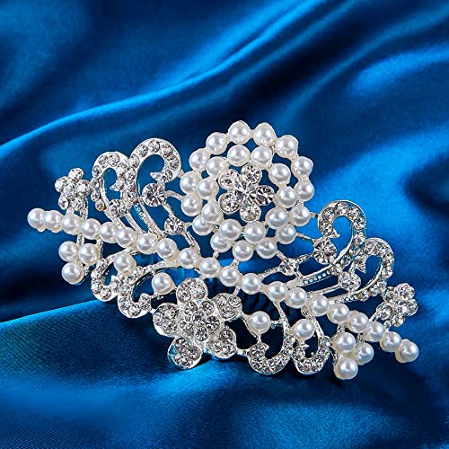 ROFIFY Pearls Crown Comb Tiara Audrey Hepburn Holly Golightly Hair Piece Costume Style Crystal Silver Plated Inspired by Breakfast at T's - Image 4