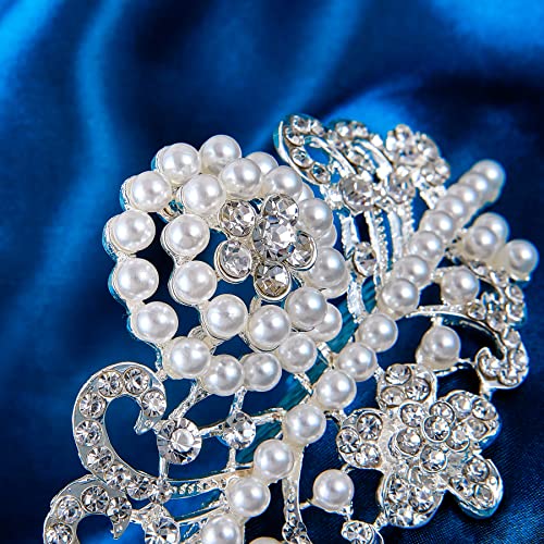 ROFIFY Pearls Crown Comb Tiara Audrey Hepburn Holly Golightly Hair Piece Costume Style Crystal Silver Plated Inspired by Breakfast at T's - Image 3