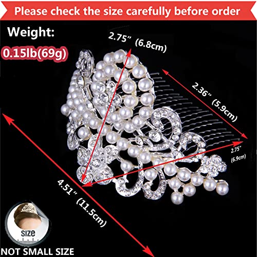 ROFIFY Pearls Crown Comb Tiara Audrey Hepburn Holly Golightly Hair Piece Costume Style Crystal Silver Plated Inspired by Breakfast at T's - Image 2