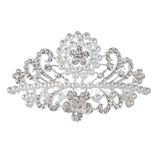 ROFIFY Pearls Crown Comb Tiara Audrey Hepburn Holly Golightly Hair Piece Costume Style Crystal Silver Plated Inspired by Breakfast at T's - Image 1