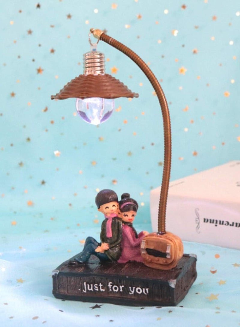 Creative Pastoral Tree Stump Resin Night Light, Bedroom Couple Table Lamp, Cute Desktop Light Ornament, 9x6.5x20cm Night Light, Birthday Gift for Women Girls ("JUST FOR YOU") - Image 1