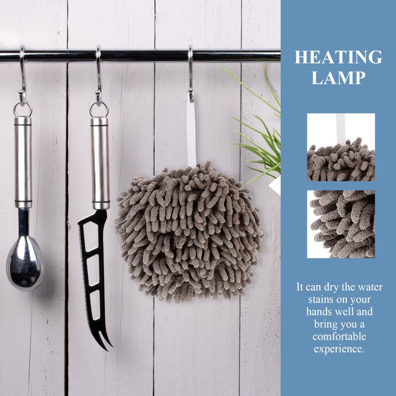 Chenille Quick Dry Hanging Hand Towel Ball Absorbent Kitchen Bathroom Smoke Gray - Image 5