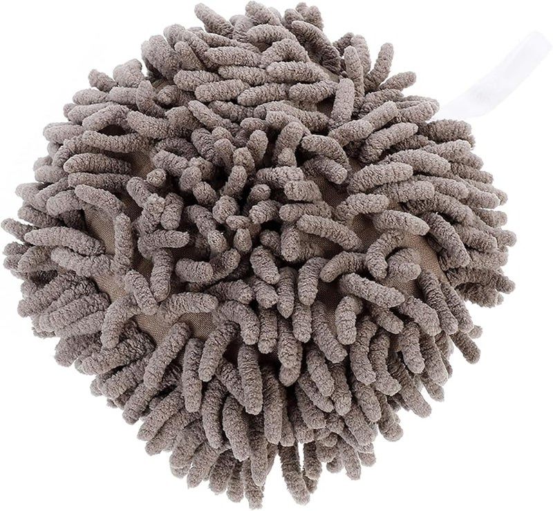 Chenille Quick Dry Hanging Hand Towel Ball Absorbent Kitchen Bathroom Smoke Gray - Image 1