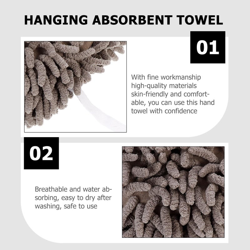 Chenille Quick Dry Hanging Hand Towel Ball Absorbent Kitchen Bathroom Smoke Gray - Image 4