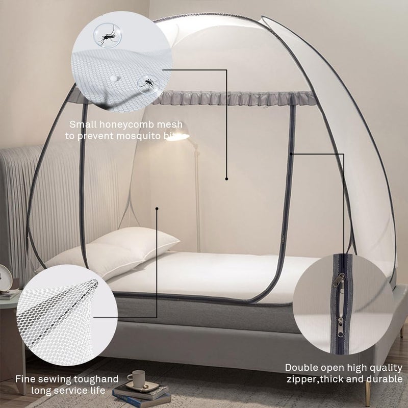 Mengersi Mosquito Net Pop Up Tent for Bed,Bed Canopy with Net Bottom,Mosquito Netting Bed Tent,Bed,Suit for Indoor Outdoor,Camping Tent,Insect Screen(Full/Queen, Gray) - Image 4