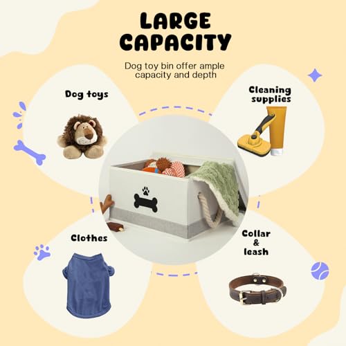 GreenPetopia Dog Toy Basket with Lid Dog Basket for Toys Dogs Toy Box with Cotton Rope Handles Collapsible Storage Bins for Pet Toys Dogs Storage Organizer BeigeGray - Image 3