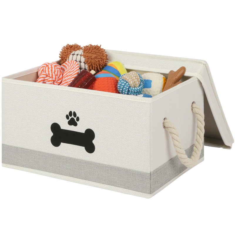 GreenPetopia Dog Toy Basket with Lid Dog Basket for Toys Dogs Toy Box with Cotton Rope Handles Collapsible Storage Bins for Pet Toys Dogs Storage Organizer BeigeGray - Image 2