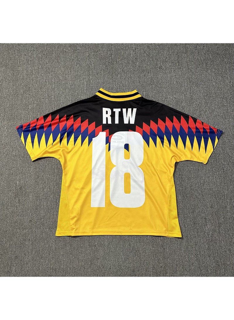 Generic - Corteiz Colorblock Retro Tee Casual Sporty T-Shirt Yellow blue - Image 1