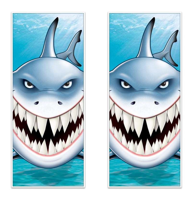 Beistle Plastic Shark Door Covers 6 x 30 Set of 2 Under the Sea Nautical Party Supplies Fish Themed Birthday Decorations Perfect for Ocean or Luau Parties