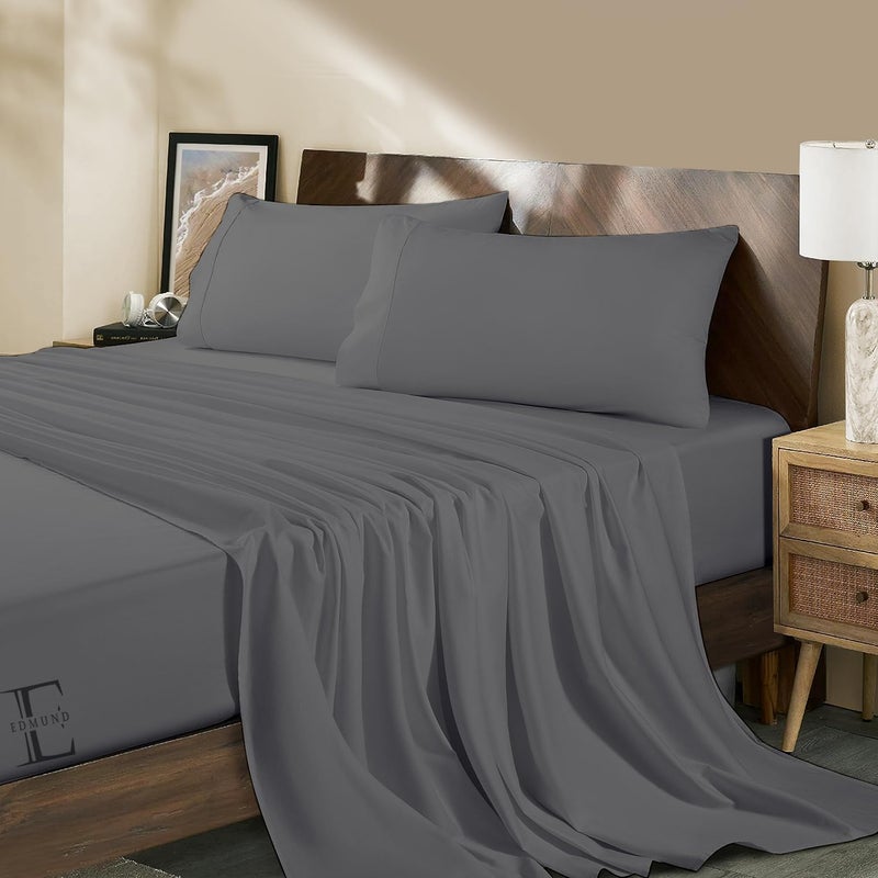 Edmund Super King Bed Cotton Bedsheet 108x110 Inch Soft Smooth 400 TC Egyptian Cotton Bedsheet Super King Bed with Pillow Cover Machine Washable Breathable Hypoallergenic Dark Grey - Image 3