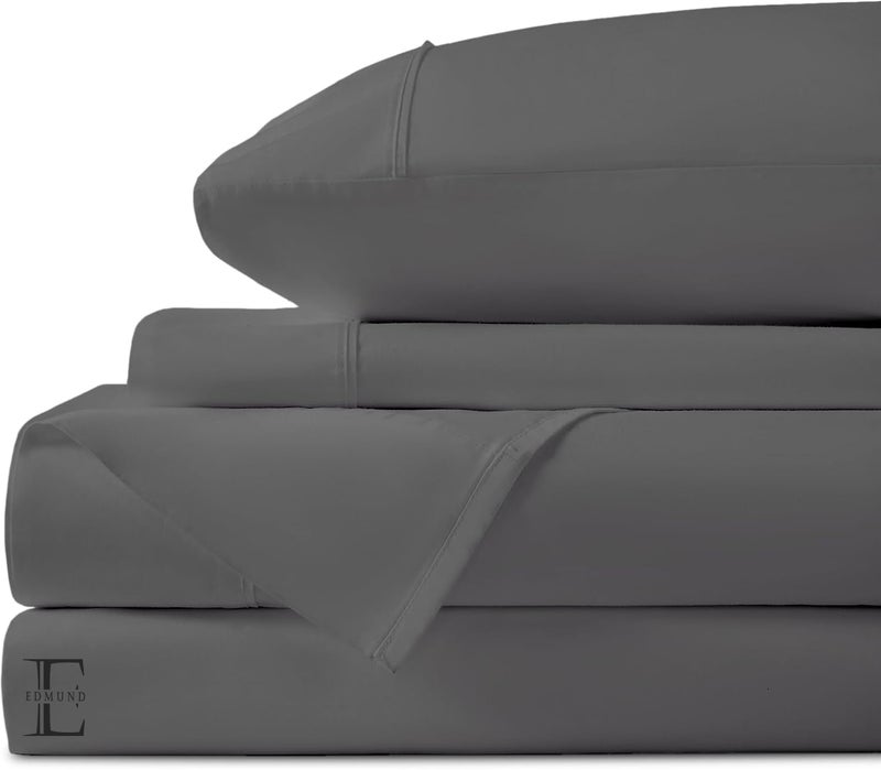 Edmund Super King Bed Cotton Bedsheet 108x110 Inch Soft Smooth 400 TC Egyptian Cotton Bedsheet Super King Bed with Pillow Cover Machine Washable Breathable Hypoallergenic Dark Grey - Image 4