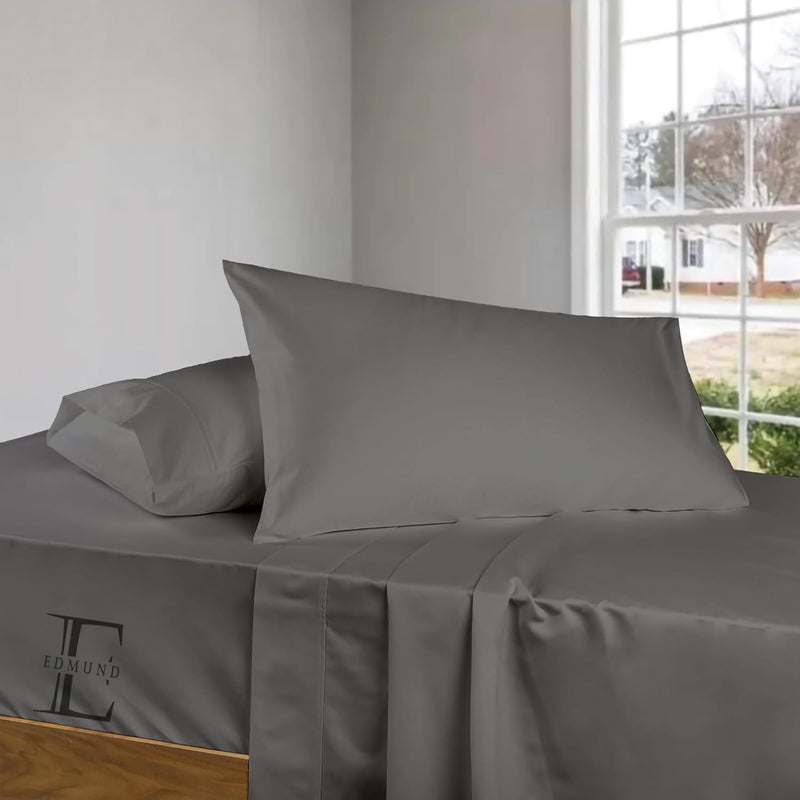 Edmund Super King Bed Cotton Bedsheet 108x110 Inch Soft Smooth 400 TC Egyptian Cotton Bedsheet Super King Bed with Pillow Cover Machine Washable Breathable Hypoallergenic Dark Grey - Image 2