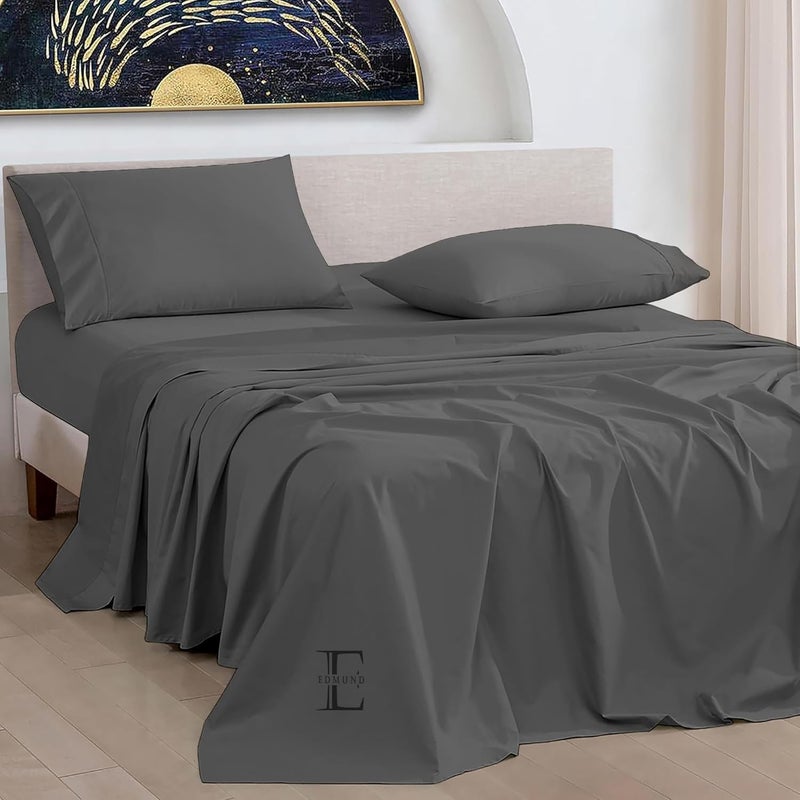 Edmund Super King Bed Cotton Bedsheet 108x110 Inch Soft Smooth 400 TC Egyptian Cotton Bedsheet Super King Bed with Pillow Cover Machine Washable Breathable Hypoallergenic Dark Grey - Image 1