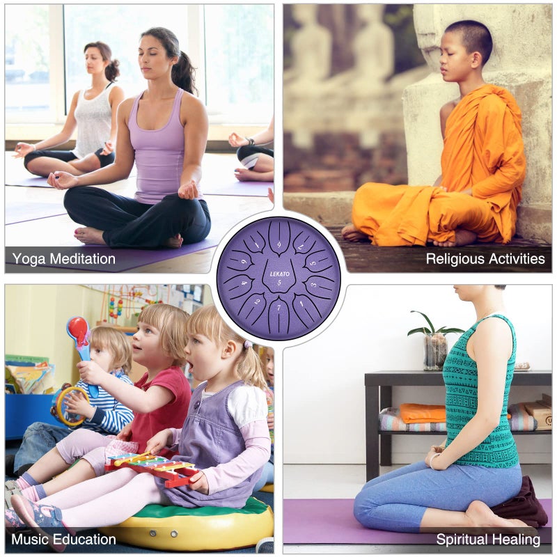 LEKATO Steel Tongue Drum 6 Inch 11 Notes, Rain Drum D Major Handpan Drum for Meditation Yoga Beginner Christmas Gift for Families/Friends,Purple - Image 5