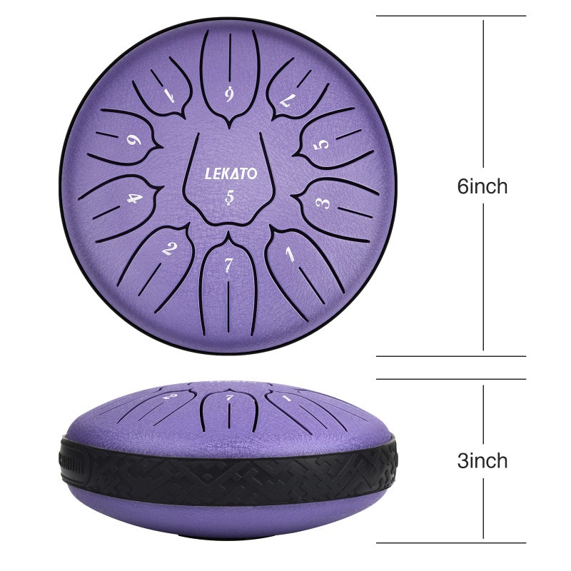 LEKATO Steel Tongue Drum 6 Inch 11 Notes, Rain Drum D Major Handpan Drum for Meditation Yoga Beginner Christmas Gift for Families/Friends,Purple - Image 3