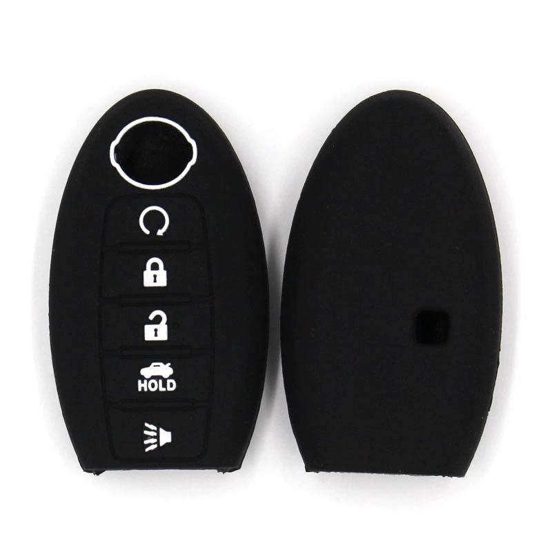 Silicone Key Fob Cover: 2pcs Black Flexible Durable Silicone - Precise Fit For 5-Button Nissan Models Remote Key Protector for Daily Driving Outdoor Use