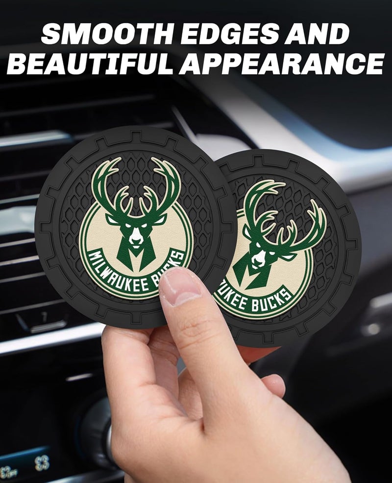 EMIJOY Bucks Car Cup Holder Coasters,Milwaukee Bucks Car Cup Coasters for Cup Holder,2 Car Cup Holder Insert,Basketball Stuffs for Cars,Anti-Split Dust Proof Car Cup Mat,Silicon Car Coasters,2.75'' - Image 4