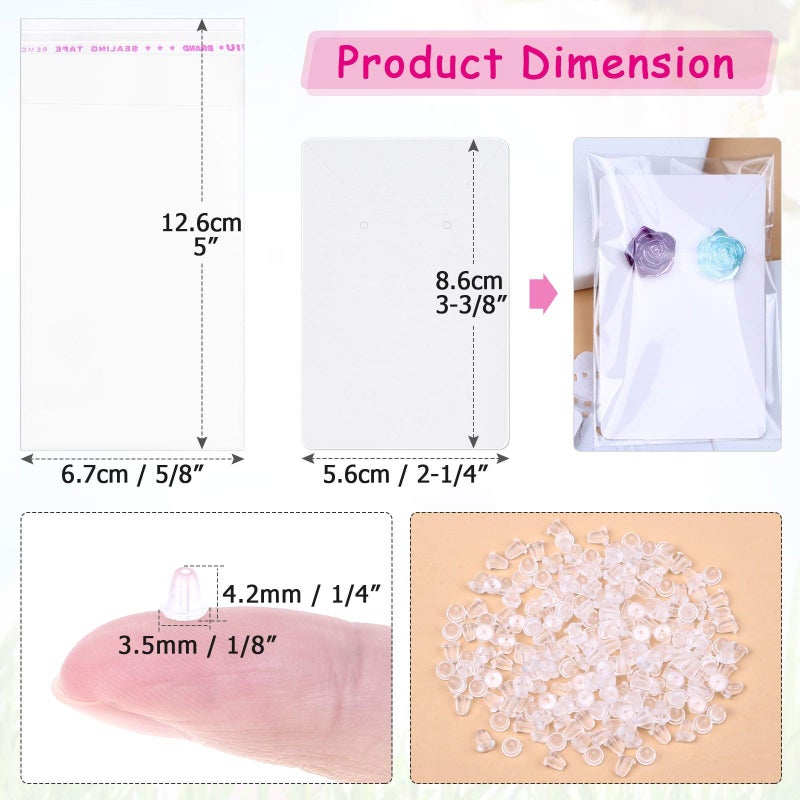 Anezus White Earring Packaging Kit - 400 Pcs with Display Cards, Self-Sealing Bags, Earring Backs & Necklace Cards - Image 5