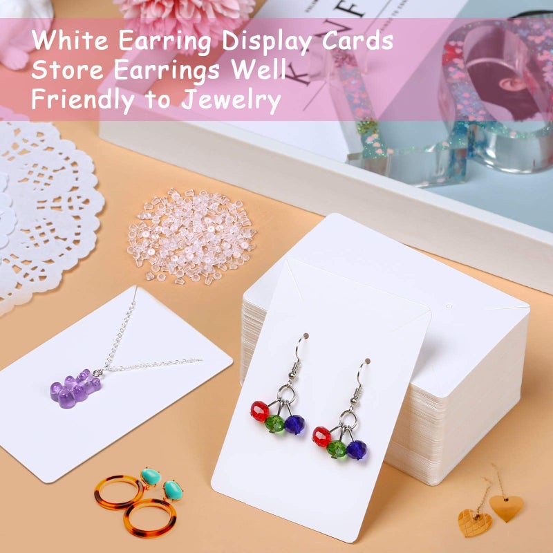 Anezus White Earring Packaging Kit - 400 Pcs with Display Cards, Self-Sealing Bags, Earring Backs & Necklace Cards - Image 2