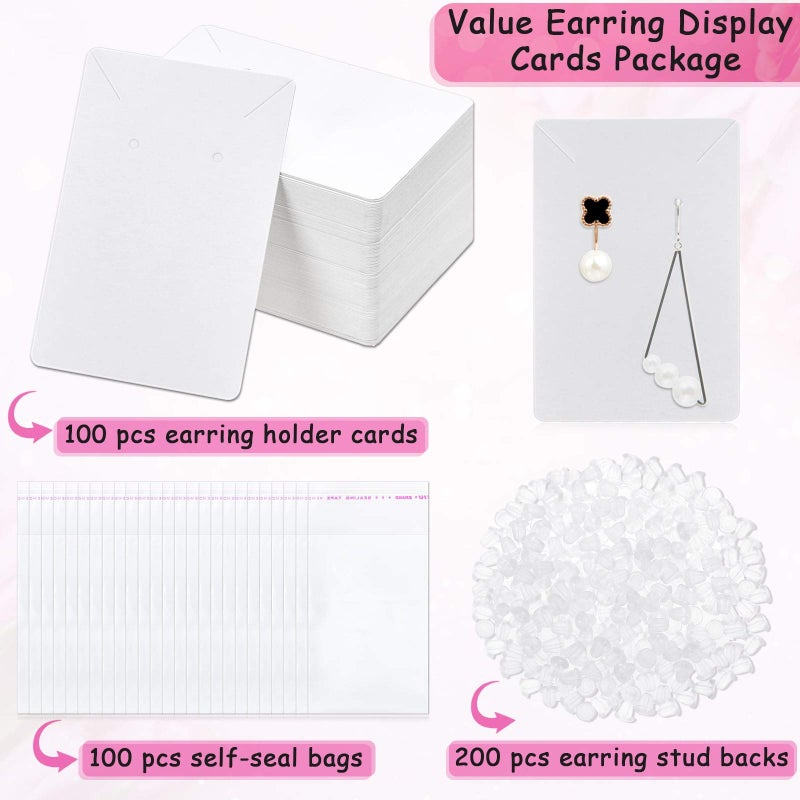 Anezus White Earring Packaging Kit - 400 Pcs with Display Cards, Self-Sealing Bags, Earring Backs & Necklace Cards - Image 4