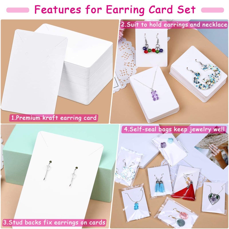 Anezus White Earring Packaging Kit - 400 Pcs with Display Cards, Self-Sealing Bags, Earring Backs & Necklace Cards - Image 3