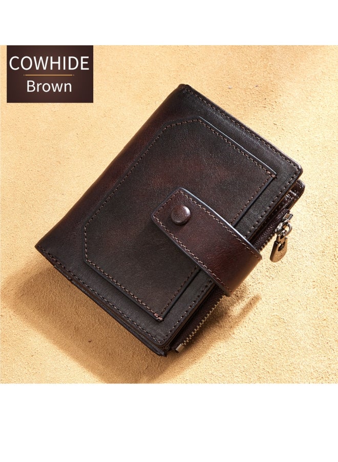 دانتي محفظة رجالية من جلد البقر بسحاب للعملات المعدنية مع فتحات متعددة للبطاقات باللون البني - Image 1