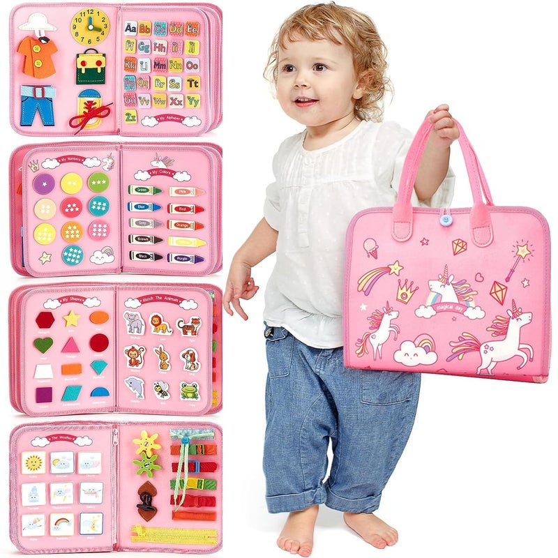 Busy Board Montessori Toys for 1 2 3 4 Year Old, Sensory Travel Toys