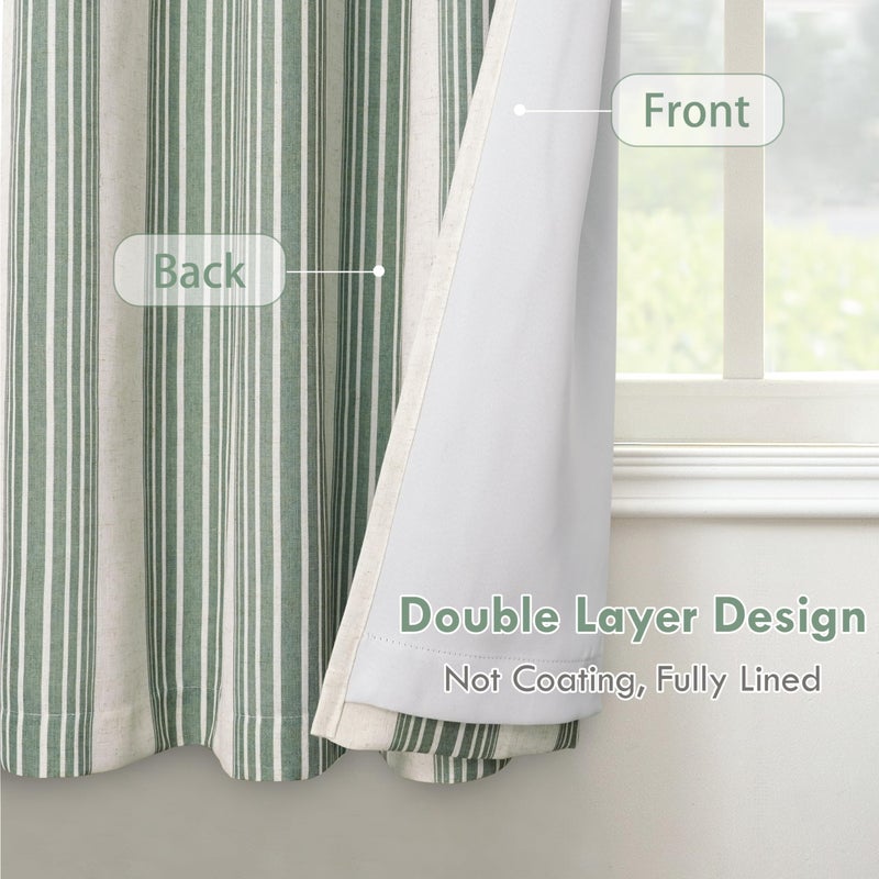 DriftAway Chris Linen Blackout Curtains with Thermal and Sound Reducing Layer 36 Inches Long for Bedroom Striped Printed Drapes Thermal Insulated Lined Window Treatments for Living Room Loden Green - Image 2