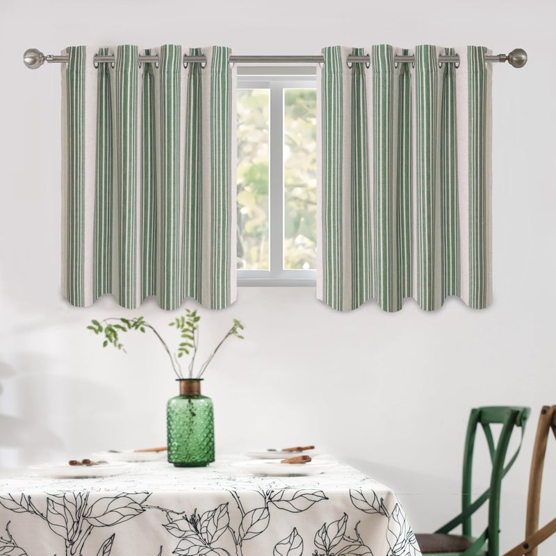 DriftAway Chris Linen Blackout Curtains with Thermal and Sound Reducing Layer 36 Inches Long for Bedroom Striped Printed Drapes Thermal Insulated Lined Window Treatments for Living Room Loden Green - Image 1