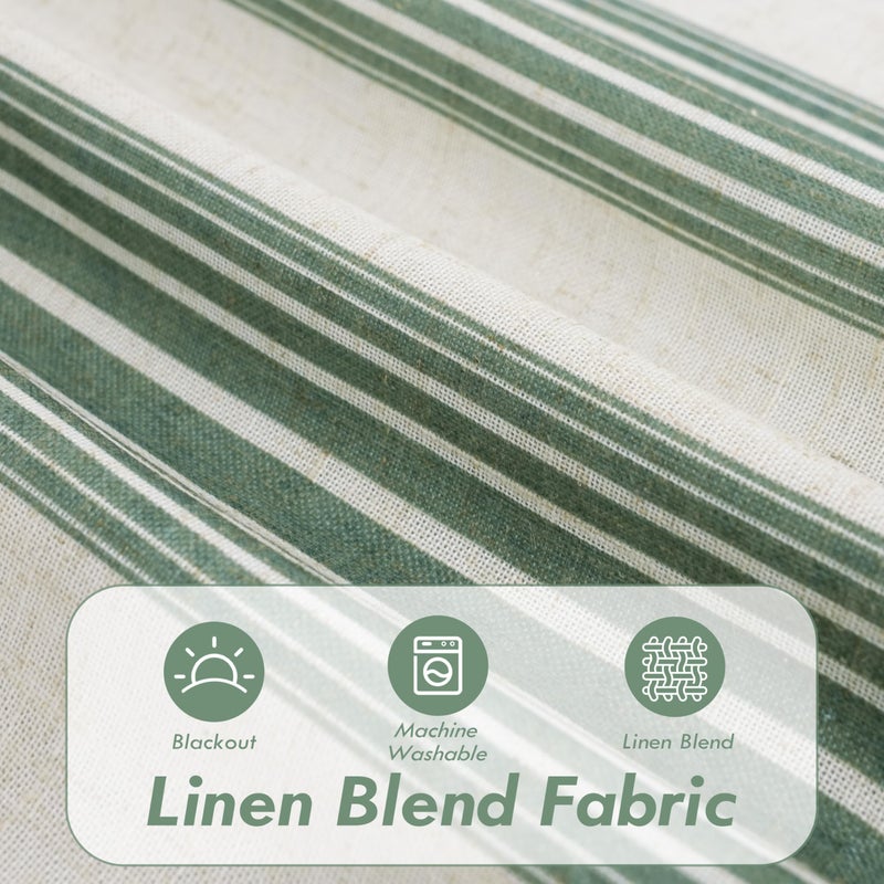 DriftAway Chris Linen Blackout Curtains with Thermal and Sound Reducing Layer 36 Inches Long for Bedroom Striped Printed Drapes Thermal Insulated Lined Window Treatments for Living Room Loden Green - Image 3