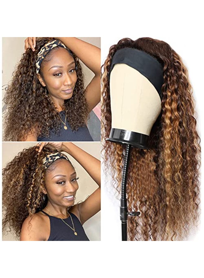 Rebasar Ombre Headband Wigs Human Hair Clolored Highlight Curly Headband Wigs for Black Women Human Hair 14 Inch Glueless Deep Wave No Lace Front Wigs Brazilian Virgin Hair Wear and Go Wigs 427 - Image 1