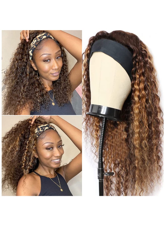 Rebasar Ombre Headband Wigs Human Hair Clolored Highlight Curly Headband Wigs for Black Women Human Hair 14 Inch Glueless Deep Wave No Lace Front Wigs Brazilian Virgin Hair Wear and Go Wigs 427 - Image 2
