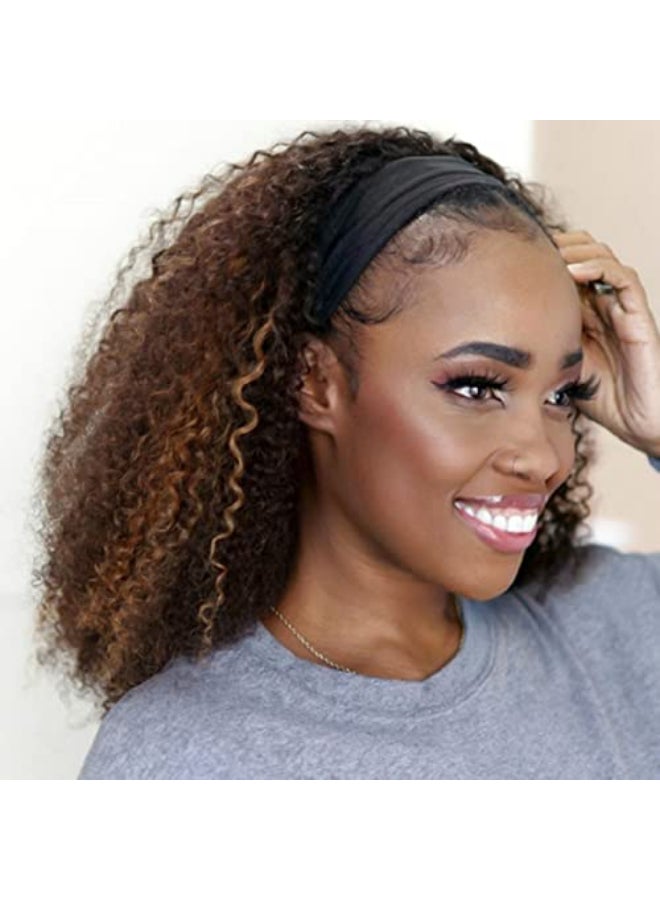 Rebasar Ombre Headband Wigs Human Hair Clolored Highlight Curly Headband Wigs for Black Women Human Hair 14 Inch Glueless Deep Wave No Lace Front Wigs Brazilian Virgin Hair Wear and Go Wigs 427 - Image 3