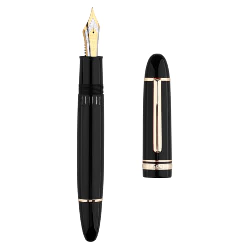 erofa Majohn P141 Piston Fountain Pen NO8 Fine NibBlack Resin with Ink Window Writing Gift Pen with Box Gold Trim - Image 1