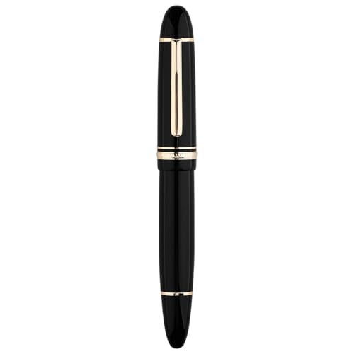 erofa Majohn P141 Piston Fountain Pen NO8 Fine NibBlack Resin with Ink Window Writing Gift Pen with Box Gold Trim - Image 3