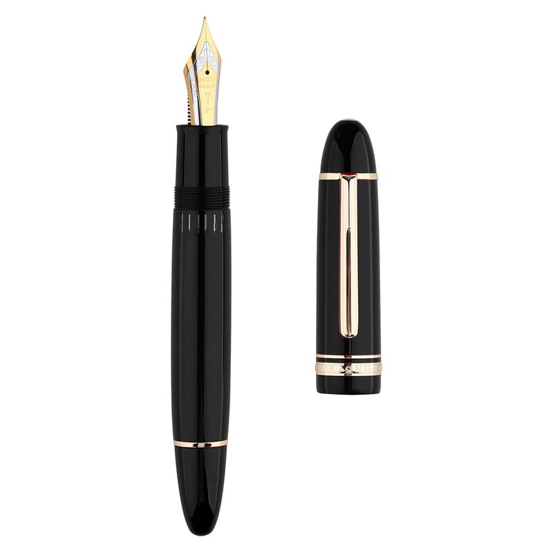 erofa Majohn P141 Piston Fountain Pen NO8 Fine NibBlack Resin with Ink Window Writing Gift Pen with Box Gold Trim - Image 2