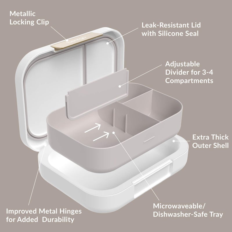 Bentgo Modern - Adult & Teen Bento Lunch Box; 3-4 Compartments, Leak-Resistant, 5.5 Cup Capacity/44 fl oz, Improved Locking Clips, Reusable, BPA-Free, Dishwasher/Microwave Safe Tray (White) - Image 5