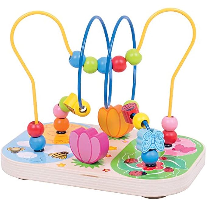 WOODEN FLOWER BEAD MAZE TOY FOR KIDS, INCLUDES WOODEN FRAME AND COLORFUL BEADS - Image 1