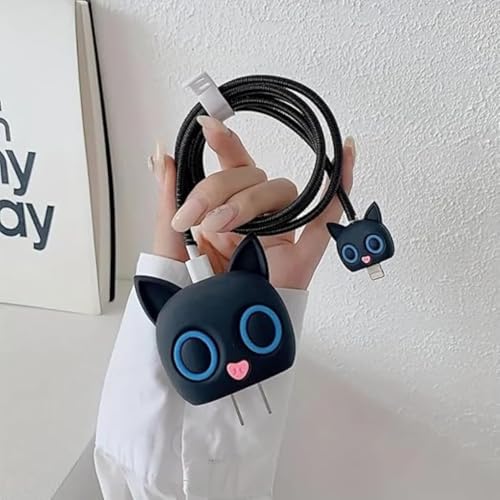 Cerlink Charger Cable Protectors for iPhone Chargers 18W 20W Type C, 3D Cute Protective Case Cover Cartoon Style Fully Charger & Adaptor Protection Set-1 (Black Cat) - Image 3