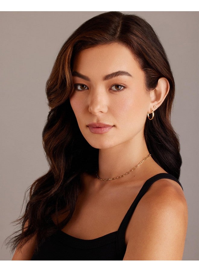 بافوا أقراط PAVOI النسائية المطلية بالذهب عيار 14 قيراطًا - أقراط دائرية خفيفة الوزن من الفضة الإسترلينية 925 من الذهب الأبيض - Image 3