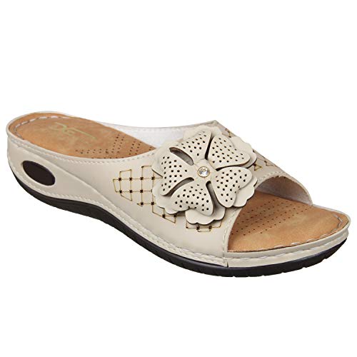 XE Looks Women's Cream Orthopedic Doctor Slippers | Floral Design with Cushioned Footbed | Lightweight Comfort Doctor Slippers For Girls & Women - Image 2