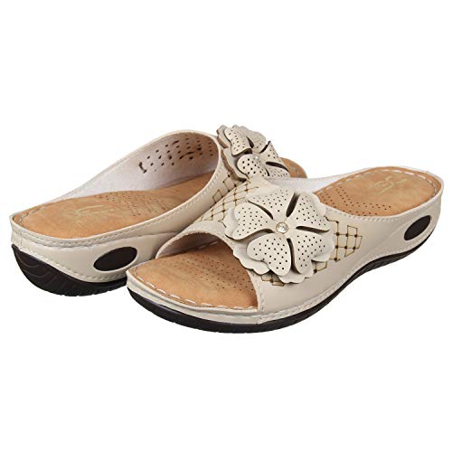 XE Looks Women's Cream Orthopedic Doctor Slippers | Floral Design with Cushioned Footbed | Lightweight Comfort Doctor Slippers For Girls & Women - Image 5