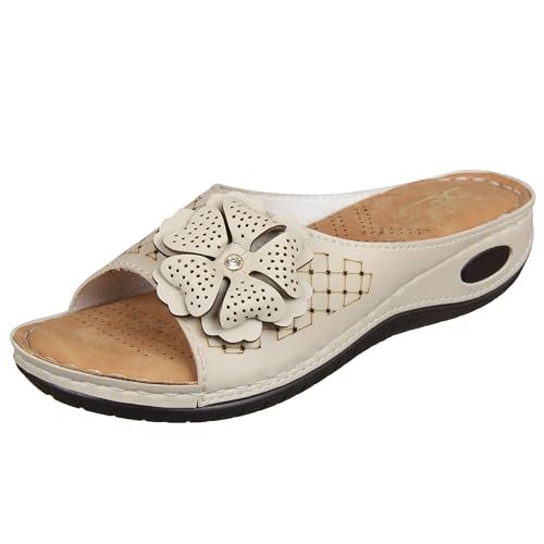 XE Looks Women's Cream Orthopedic Doctor Slippers | Floral Design with Cushioned Footbed | Lightweight Comfort Doctor Slippers For Girls & Women - Image 1