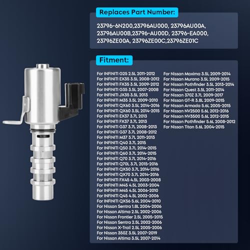 Autsurles Replace ‎for 237966N200 Oil Control Variable Valve Timing (VVT) Solenoid for INFINITI EX35 FX35 G37 M35 Q50 QX50, Nissan 370Z Altima Armada Frontier GT-R Maxima Murano NV2500 NV3500 Pathfinder - Image 4